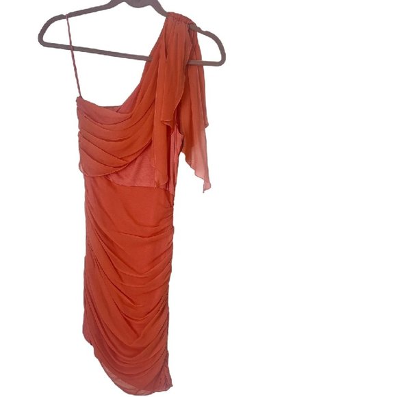 Unique Alice + Olivia One-Shoulder Mini Dress, Picante Orange Color Size 0 - Picture 1 of 7